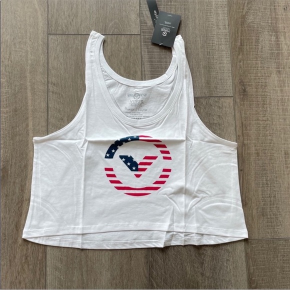 Virus WPC20 Premium Crop Tank White with American Flag Screenprint - Picture 2 of 6